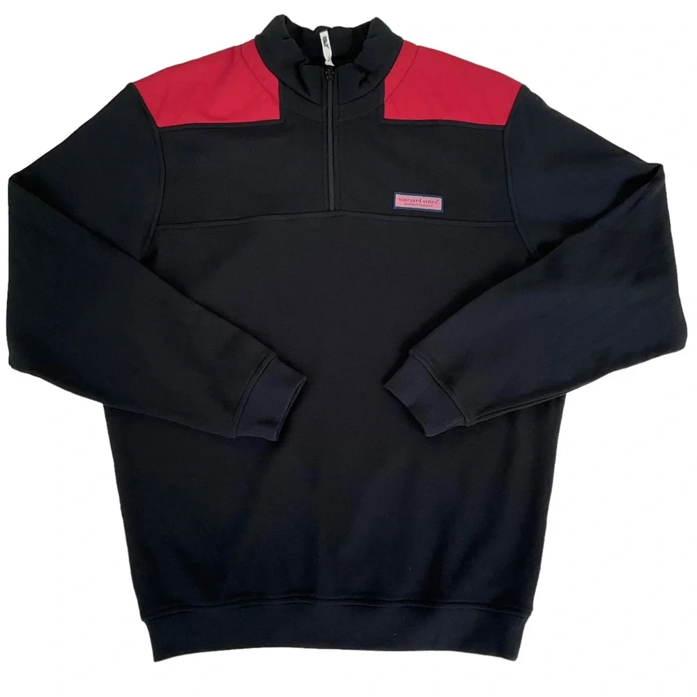 Vineyard Vines 1/4 Zip Pullover Sweatshirt Black Red Shirt Men’s M - Picture 2 of 16